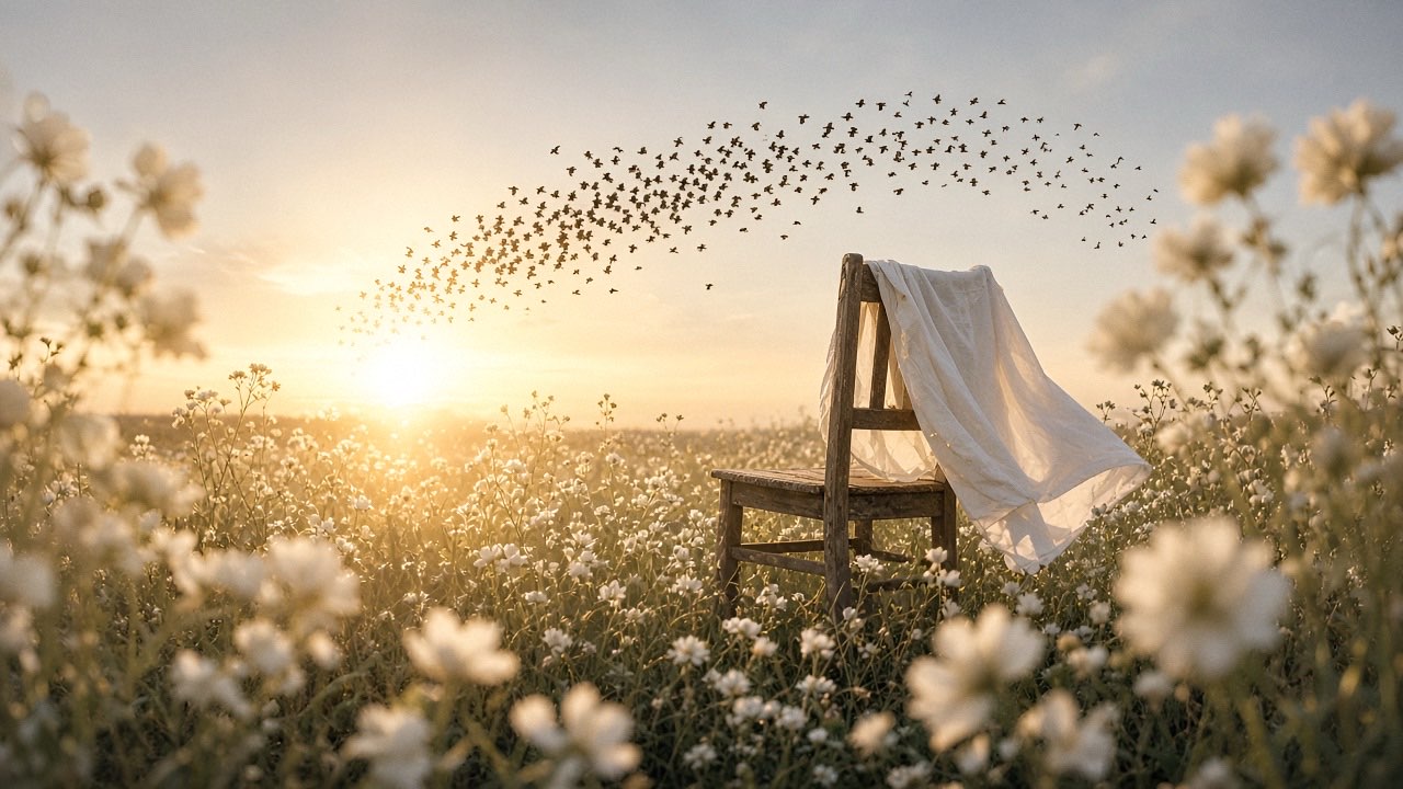 An empty chair in soft light.